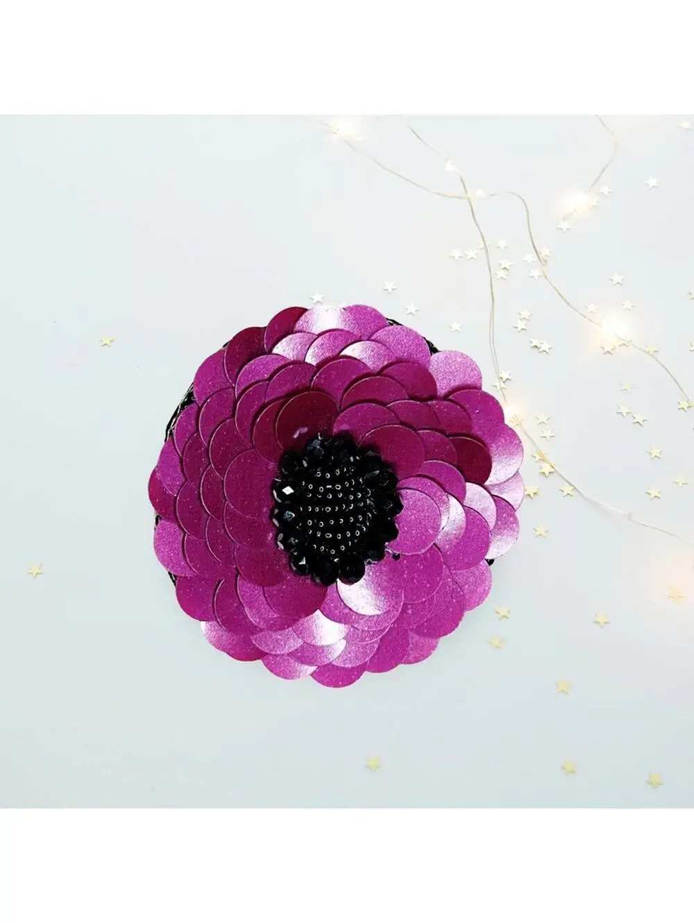 274. Sequin Pink and Black Floral Brooch Barette